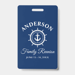 Nautical Anchor Helm Family Reunion Navy Blue ID Badge