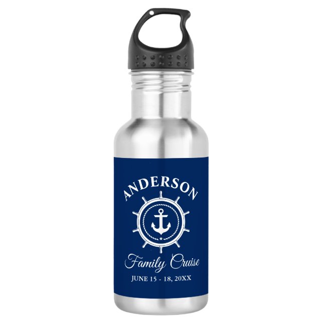 Nautical Anchor Helm Navy Blue Family Cruise 532 Ml Water Bottle (Front)