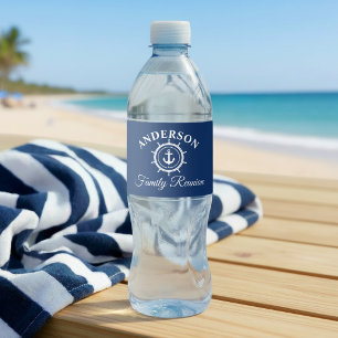 Nautical Anchor Helm Navy Blue Family Reunion Water Bottle Label