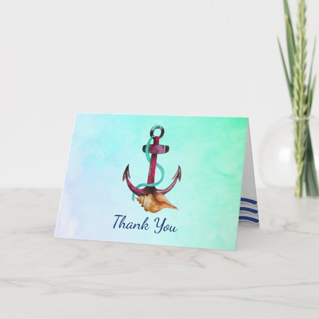 Nautical Anchor In Watercolor Thank You Card (Front)