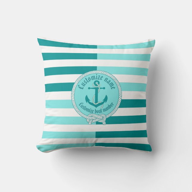 Nautical anchor/knot/Custom name/warm Aqua Maine Cushion (Front)