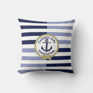 Nautical anchor/knot/seahorse/customise name & # cushion