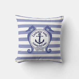 Nautical anchor/knot/seahorse/customise name & # cushion