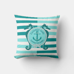 Nautical anchor/knot/seahorse/warm Aqua Maine Cushion