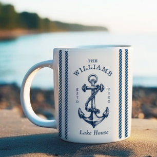 Nautical Anchor Lake House Navy Blue  Coffee Mug