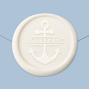 Nautical Anchor Last Name Monogram Wax Seal Sticker
