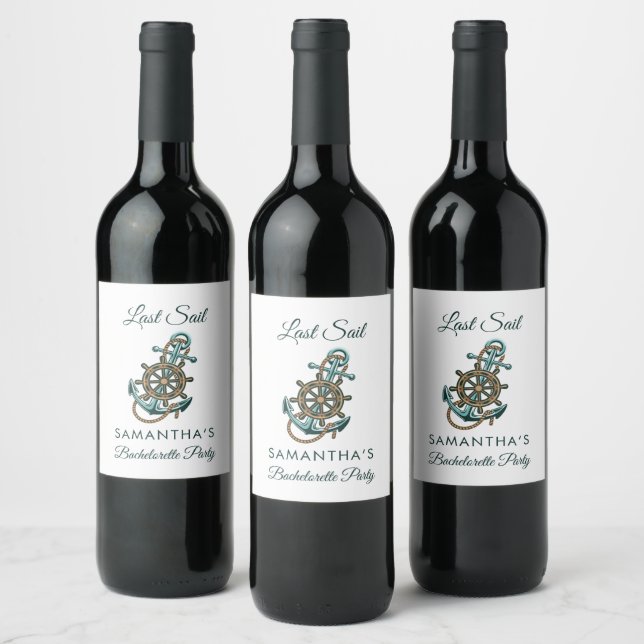 Nautical Anchor Last Sail Bachelorette Party Wine Label (Bottles)