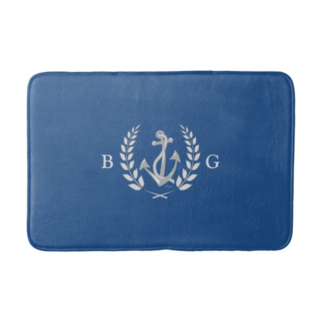 Nautical Anchor, Laurel Wreath Monogram Bath Mats (Front)