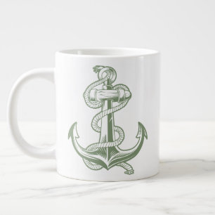 Nautical Anchor (Light Olive) Large Coffee Mug