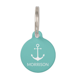 Nautical Anchor light teal Custom dog Name info Pet Tag