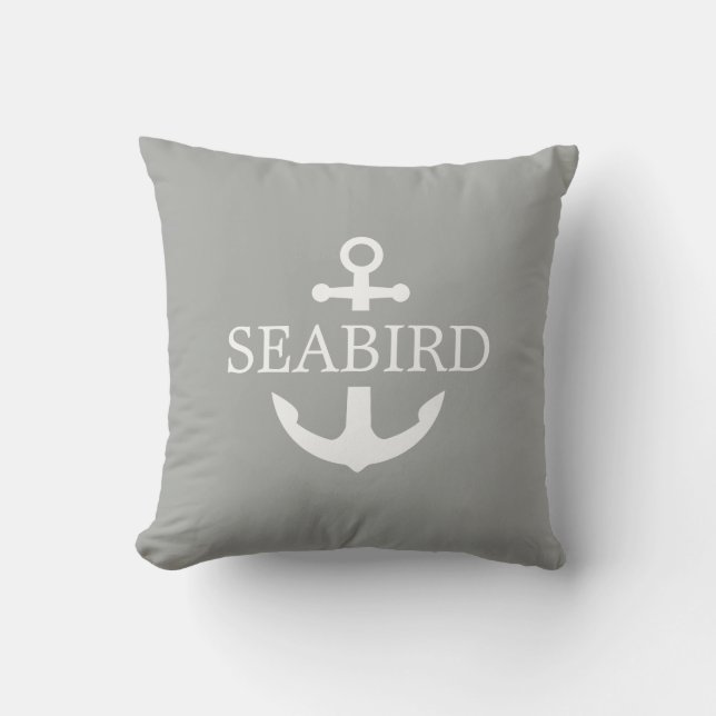Nautical Anchor Logo. Grey Brown Boat Exterior. Cushion (Front)