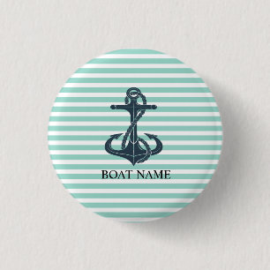 Nautical,Anchor,Mint Green Stripes 3 Cm Round Badge