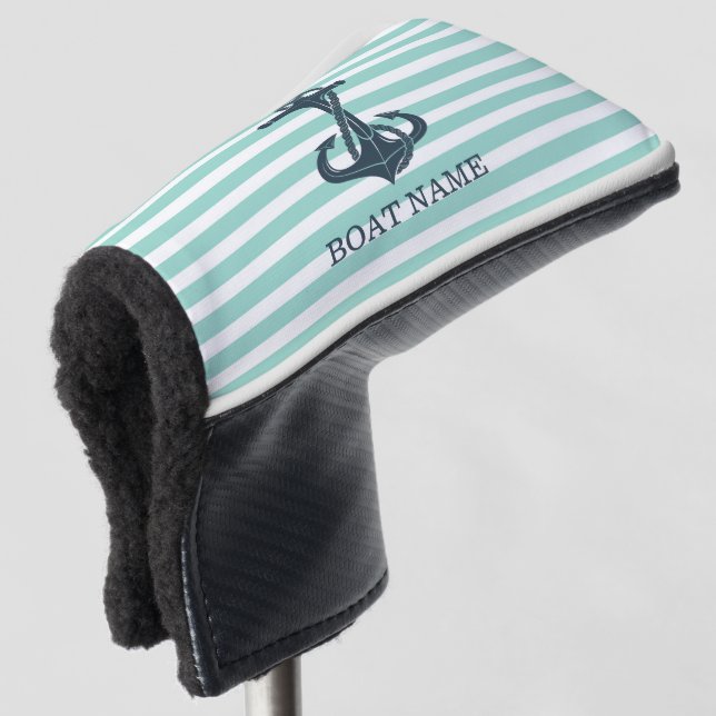 Nautical,Anchor,Mint Green Stripes Golf Head Cover (3/4 Front)