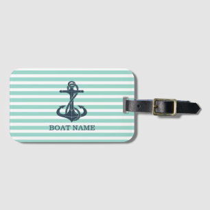 Nautical,Anchor,Mint Green Stripes Luggage Tag