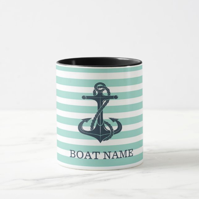 Nautical,Anchor,Mint Green Stripes Mug (Center)