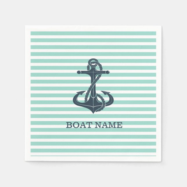 Nautical,Anchor,Mint Green Stripes Napkin (Front)