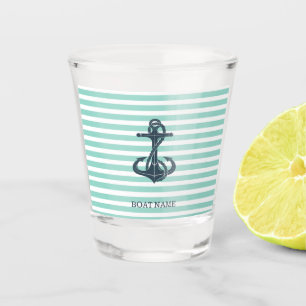 Nautical,Anchor,Mint Green Stripes Shot Glass