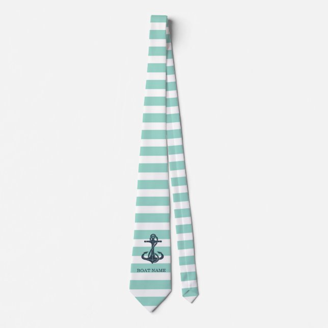 Nautical,Anchor,Mint Green Stripes Tie (Front)