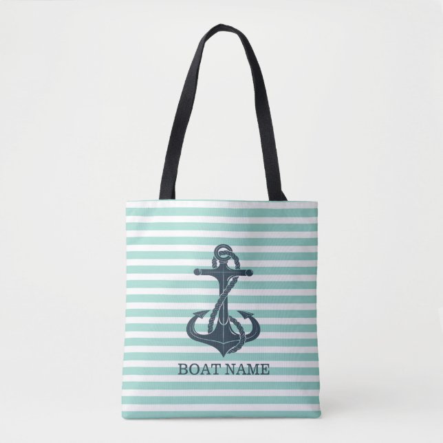 Nautical,Anchor,Mint Green Stripes Tote Bag (Front)