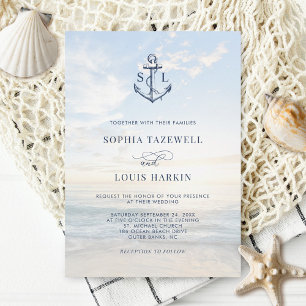 Nautical Anchor Monogram Beach Wedding Invitation