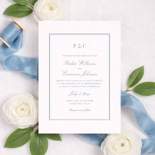 Nautical Anchor Monogram Dusty Blue Wedding Invitation