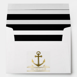 Nautical Anchor Monogram Gold 5x7 Wedding Envelopes
