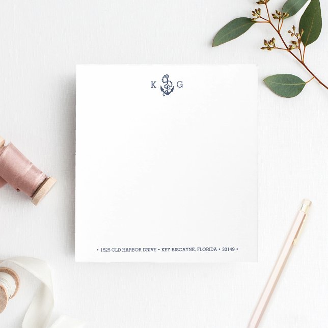 Nautical Anchor Monogram Notepad with Address (Creator Uploaded)