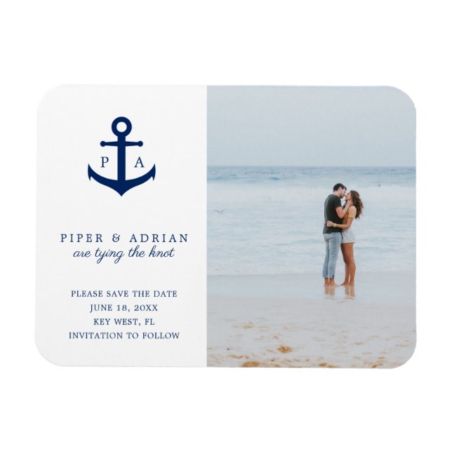 Nautical Anchor Monogram Photo Save the Date Magnet (Horizontal)