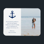 Nautical Anchor Monogram Photo Wedding Favour Magnet<br><div class="desc">Nautical wedding favour magnet featuring a navy blue anchor with your monogram on either side along with your thank you message. To the right is your favourite photo. These simple nautical magnets are perfect for a beach wedding in the summer and make great wedding favours that your guests will want...</div>