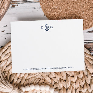 Nautical Anchor Monogram Stationery Flat Card