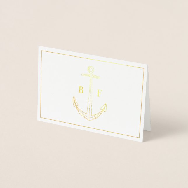 Nautical Anchor Monogram Thank You Note Card (Front)