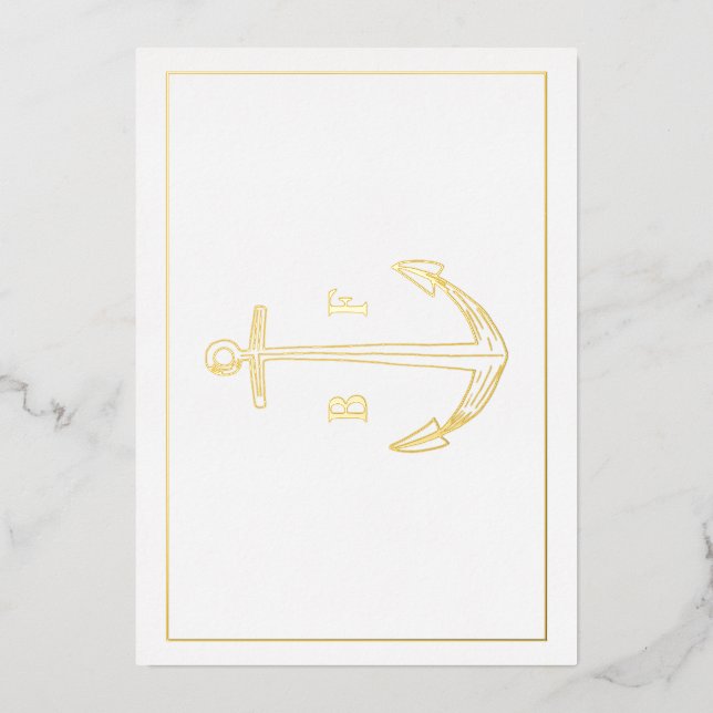 Nautical Anchor Monogram Thank You Note Card Gold  (Front)