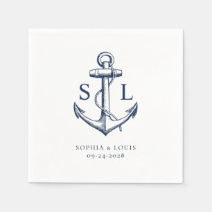 Nautical Anchor Monogram Wedding Navy Napkin