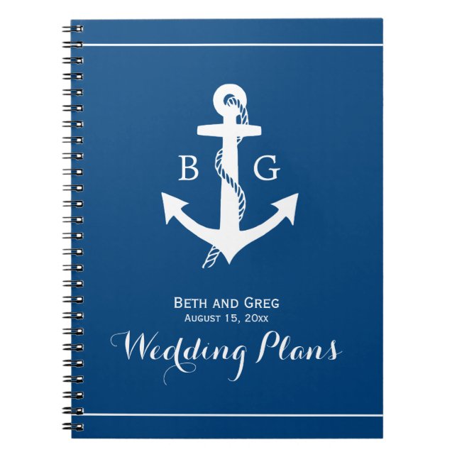 Nautical Anchor Monogram Wedding Planner Notebook (Front)
