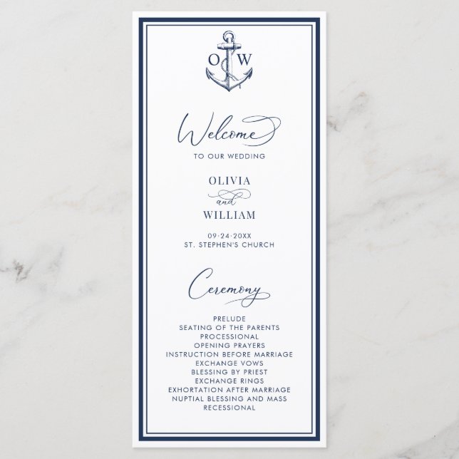 Nautical Anchor Monogram Wedding Programme (Front)