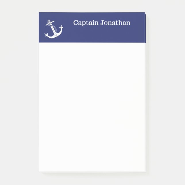 Nautical Anchor Monogrammed Name Navy Blue 4x6 Post-it Notes (Front)