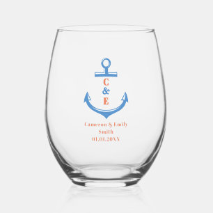 Nautical Anchor Monogrammed Paddle Stemless Wine Glass