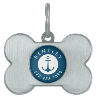 Nautical Anchor Name and Phone Number | Blue Pet ID Tag