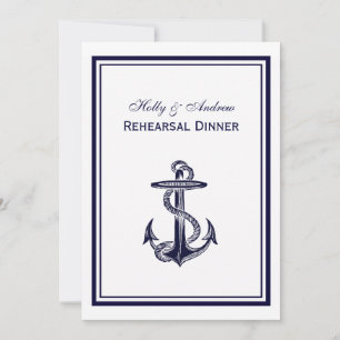 Nautical Anchor Navy Blu Frame 2V Rehearsal Dinner Invitation