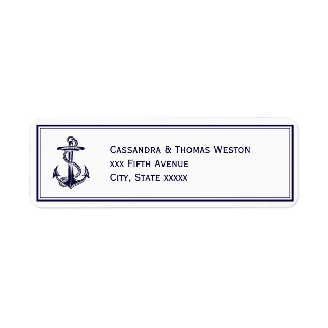 Nautical Anchor Navy Blu Framed 2LJ Return Address (Front)