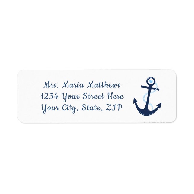 Nautical Anchor Navy Blue Address Sticker Label (Front)