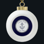 Nautical Anchor Navy Blue and White  Ceramic Ball Christmas Ornament<br><div class="desc">Nautical Anchor Navy Blue and White Ball Christmas Ornament</div>