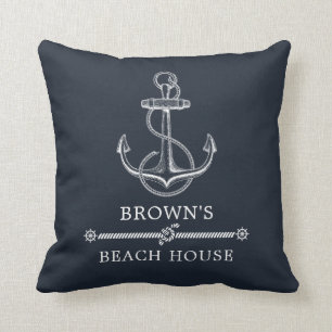 Nautical Anchor Navy Blue Beach or Lake Cushion