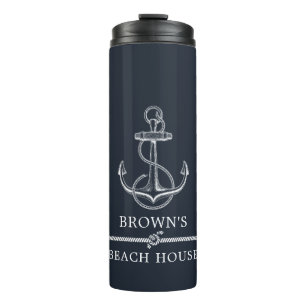 Nautical Anchor Navy Blue Beach or Lake Thermal Tumbler