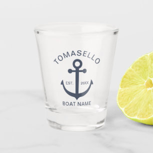 Nautical Anchor Navy Blue Boat Family Name Shot Glass