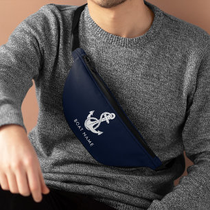 Nautical Anchor Navy Blue Boat Name Custom Bum Bags