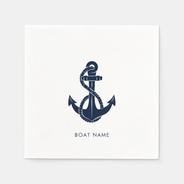 Nautical Anchor Navy Blue Boat Name Napkin (Front)