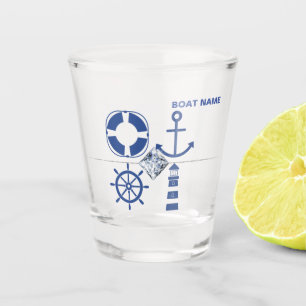 Nautical Anchor Navy Blue Captain Add Name Shot Gl Glass