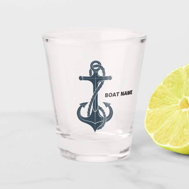 Nautical Anchor Navy Blue Captain Add Name Shot Gl Shot Glass (Front)