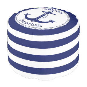 Nautical Anchor Navy Blue Captain Personalised Pouf